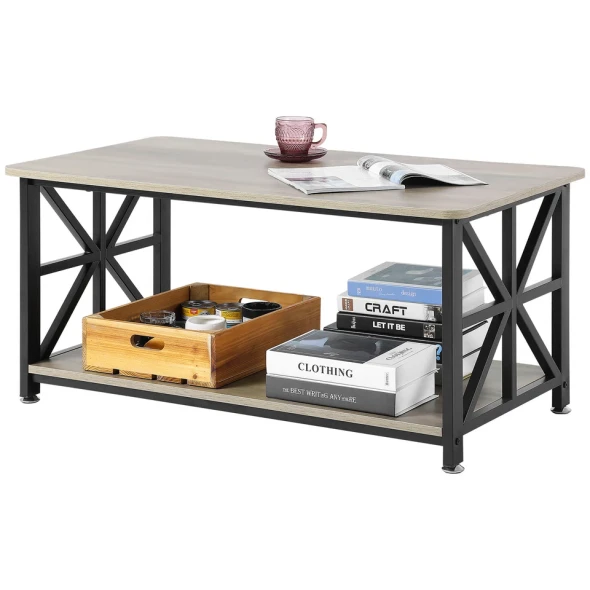 VEVOR 40" FARMHOUSE COFFEE TABLE RECTANGLE TABLE COMPARTMENT - GRAY/BLACK