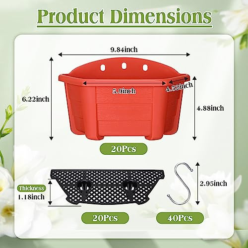 Rtteri 20 Pack Wall Hanging Planters 9.8 Inch Plastic Flower Pots - Black New