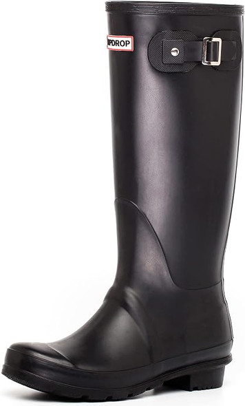 DRIPDROP WOMEN'S TALL RAIN BOOTS WELLINGTON BOOTS  - SIZE: WOMEN 7.5 - BLACK