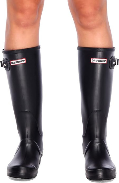 DRIPDROP WOMEN'S TALL RAIN BOOTS WELLINGTON BOOTS  - SIZE: WOMEN 7.5 - BLACK