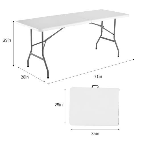 FWTI Deal Folding Table 6ft Heavy Duty Portable Built in Carrying Handle White New