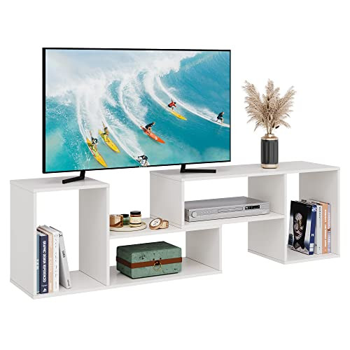 DEVAISE Console TV Stand Entertainment Center Media Bookcase Shelf - White New