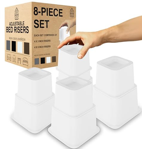Home Intuition Heavy Duty Adjustable Bed Risers Furniture Riser 3,5,8Inch-White New