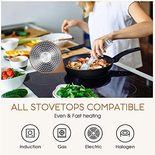 KOCH SYSTEME CS 11"/12" Nonstick Frying Pan, Glass Lid, 4PC, B08DR54VPN - Black