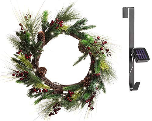 Red Co. 22” Light-Up Christmas Wreath with Pinecones Evergreens B08L5KMB3B New