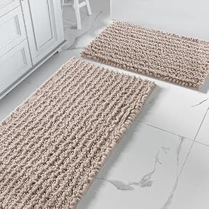 Yimobra Bathroom Rugs Sets Luxury Chenille Non Slip Super Absorbent Mat - Beige New