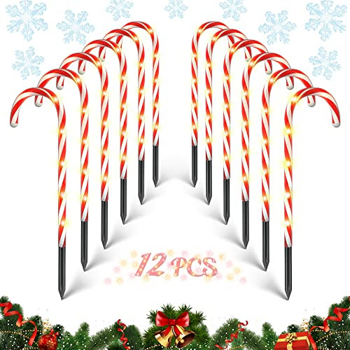 COOLWUFAN Christmas Candy Cane Pathway Markers, 12 Pack 22" 60LS B097YJTZFG