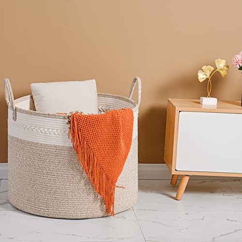 Extra Large Storage Basket 24" x 18", Woven Blanket Basket Cotton Rope New