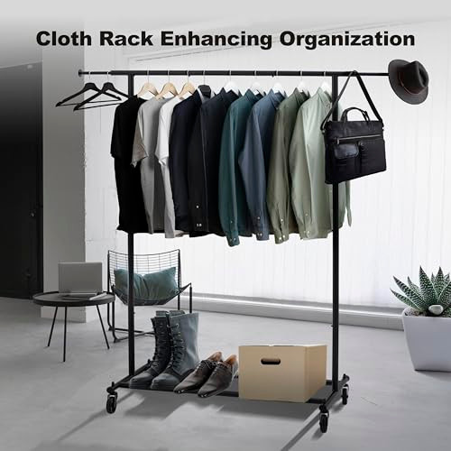 ikloo Heavy Duty Clothes Rack with Wheels load 130 LBS B0DGTRRFY7 - Black New