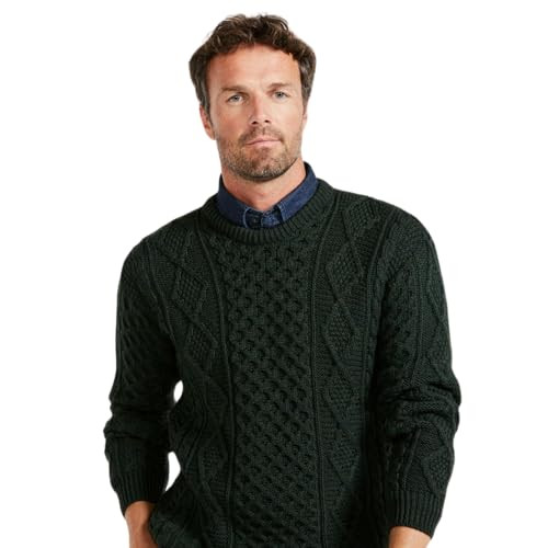 Aran Woollen Mills Eireann Mens Irish Cable Knit Sweater Emerald Green XX-Large New