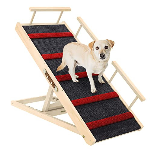 Mugiden Adjustable Dog Ramp for Bed Wooden Folding Portable Pet Ramp New