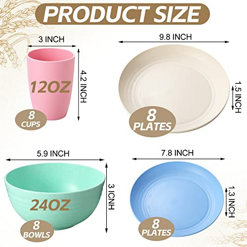 32 Pcs Wheat Straw Dinnerware Sets for 8 Kitchen Reusable Dinner Plates New
