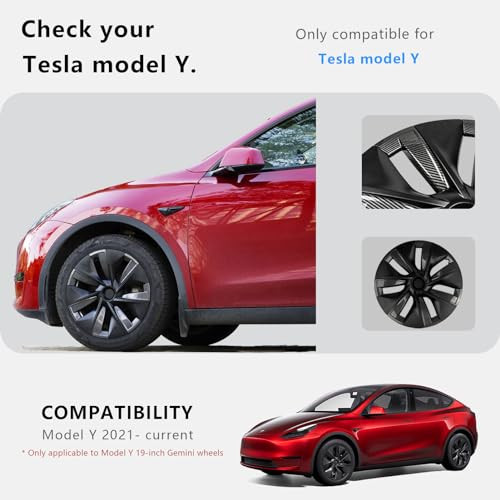 CYBERBEANS 4Pcs for Tesla Model Y Wheel Covers 19" Carbon Fiber Matte Black New