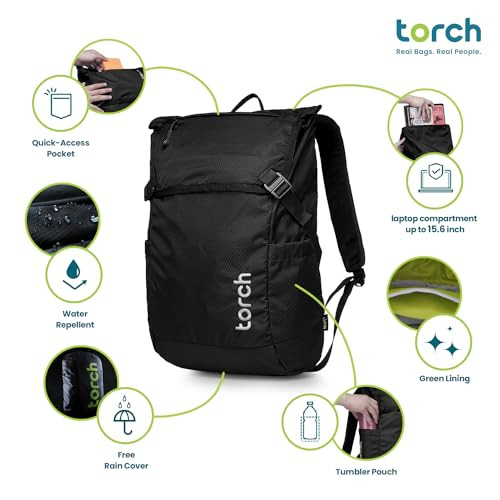 Torch Small Backpack 19L Lightweight Backpack 15.6"/17"/18" - Sinpo (Black) New