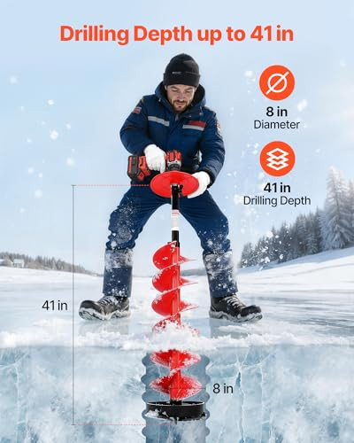 VEVOR NYLON ICE AUGER DRILL BIT, 8" DIAMETER 41" LENGTH - RED