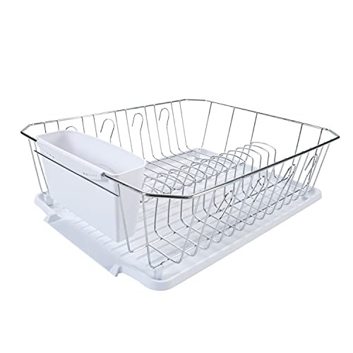 Kitchen Details 3 Piece Dish Rack Drying Rack, Cutlery Basket & Drainboard Tray New