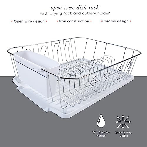 Kitchen Details 3 Piece Dish Rack Drying Rack, Cutlery Basket & Drainboard Tray New