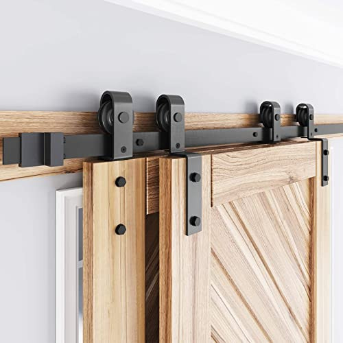 FREDBECK 8FT Single Track Bypass Sliding Double Barn Door Hardware Kit New