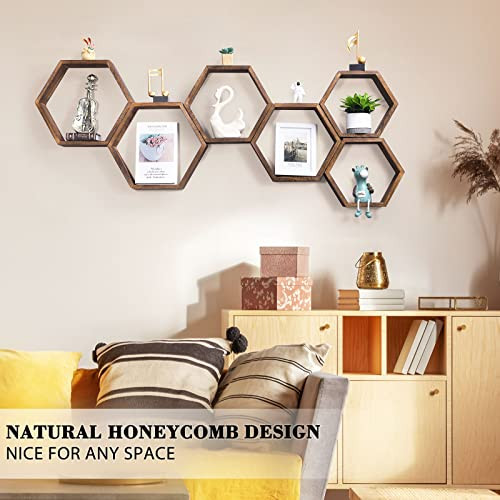 NOVIMANGO Honeycomb Floating Shelves Set 6 Hexagon Floating Shelves