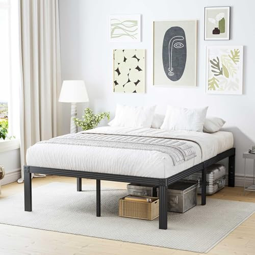 ULIESC KING SIZE BED FRAME PLATFORM 14 INCH HIGH METAL FRAME NOISE-FREE BLACK