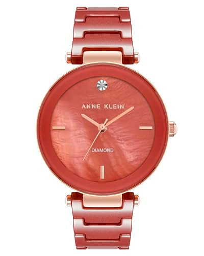ANNE KLEIN WOMEN'S BLACK CERAMIC BRACELET WATCH - RED/ROSE GOLD