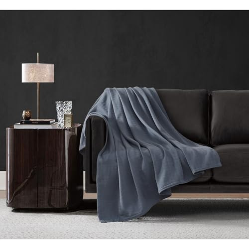 VINCE CAMUTO VIV11012 CLASSIC 100% BASKET WOVEN COTTON THROW BLANKET Dusty Blue New