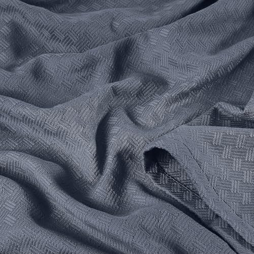 VINCE CAMUTO VIV11012 CLASSIC 100% BASKET WOVEN COTTON THROW BLANKET Dusty Blue New