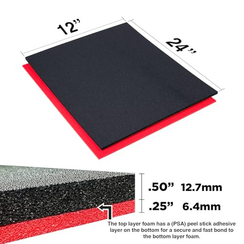 5S TOOL BOX SHADOW FOAM CUSTOM SIZE (12" x 24", Black Top/Red Bottom) New