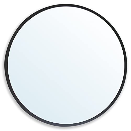 ZENIDA Round Wall Mirror 30" Large Circle Mirror Black Metal Framed - New New