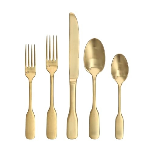 Fortessa Ashton 18/10 Stainless Steel 20 Piece Flatware Set - Brushed Gold New