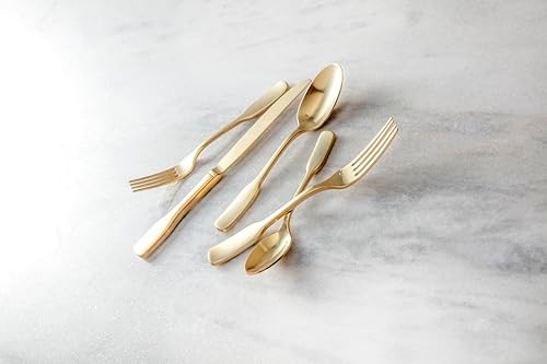 Fortessa Ashton 18/10 Stainless Steel 20 Piece Flatware Set - Brushed Gold New