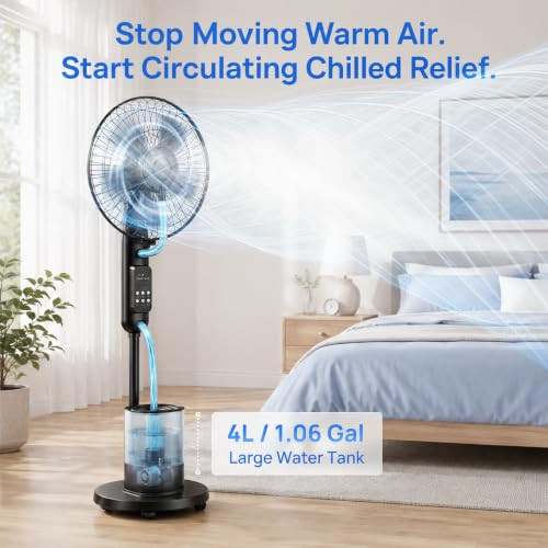 NOVAMIST UPGRADED MISTING FAN WITH 4L LARGE WATER TANK - BLACK New
