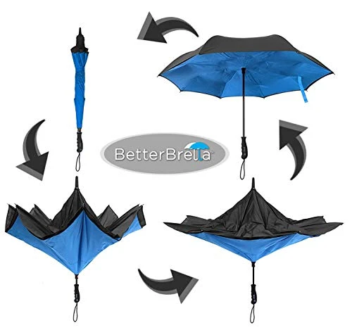 BetterBrella Double Layer Inverted Umbrella Reverse Open Folding - Blue New