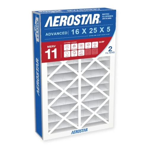 Aerostar 16x25x5 MERV 11-2 Count HVAC Furnace Air Conditioner Filters - 2 Pack