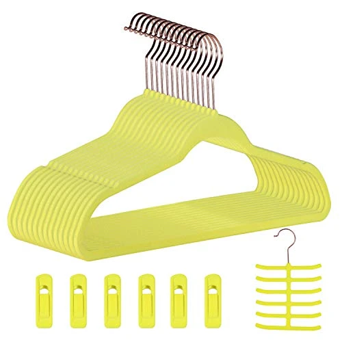 VECELO Premium Velvet Hangers Pack of 30 Heavyduty Non Slip Velvet Suit Yellow