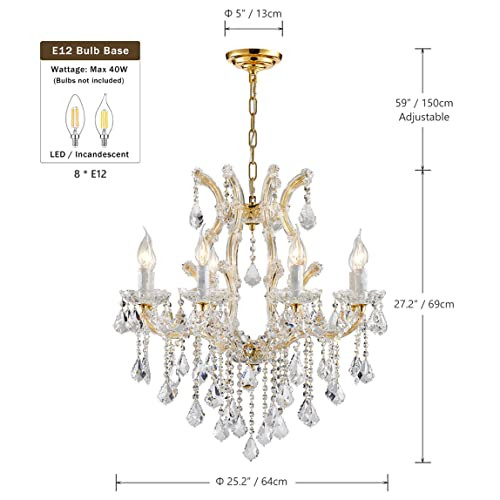 TMAFON Modern Gold Chandelier Light Fixture - Luxury Maria Theresa Crystal New