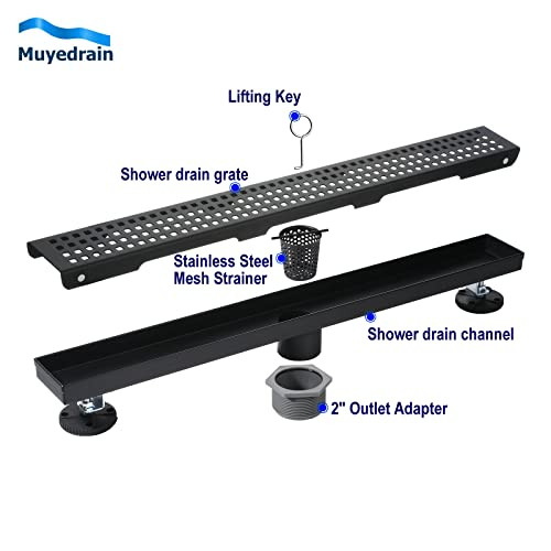 Linear Shower Drain 24" Rectangular,Removable Quadrato Pattern Grate B09NNDY6L1 New