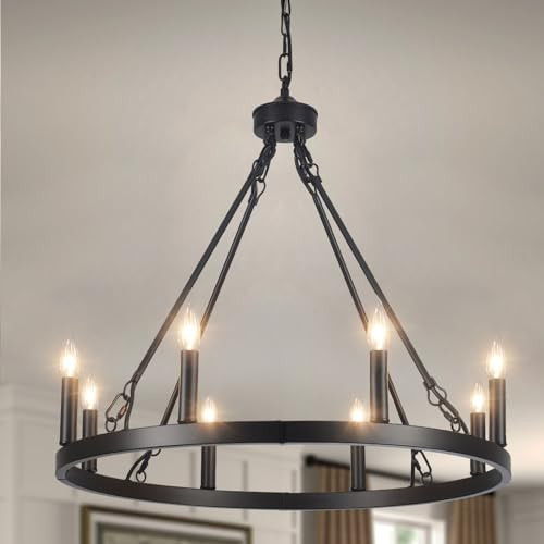 LASENCHOO CHANDELIER FOR DINING ROOM, 8-LIGHT HANGING FIXTURE - BLACK