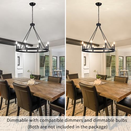 LASENCHOO CHANDELIER FOR DINING ROOM, 8-LIGHT HANGING FIXTURE - BLACK