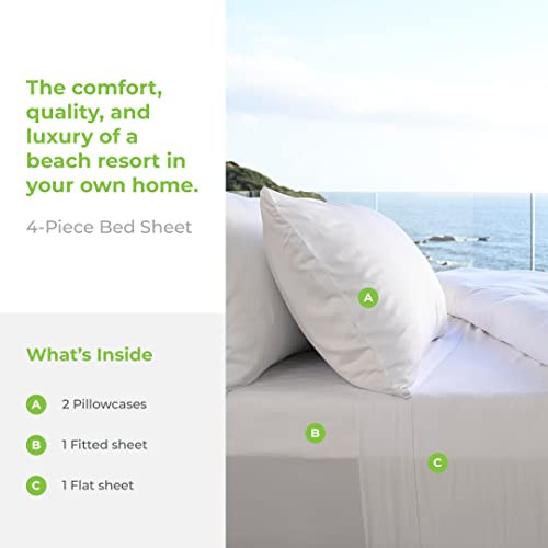 Cariloha Resort 4-Piece Sateen Sheet Set | White | Cal King | Cooling New