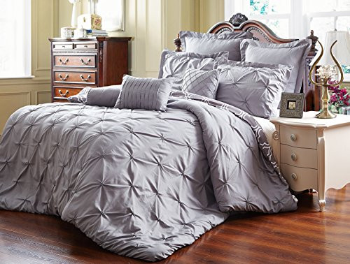 UNIQUE HOME 8 Piece Reversible Pinch Pleat Comforter Set Cal King - Grey New