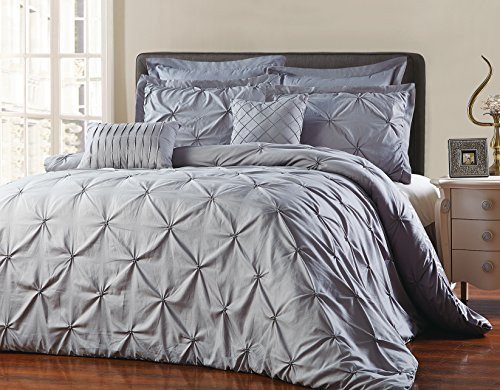 UNIQUE HOME 8 Piece Reversible Pinch Pleat Comforter Set Cal King - Grey New