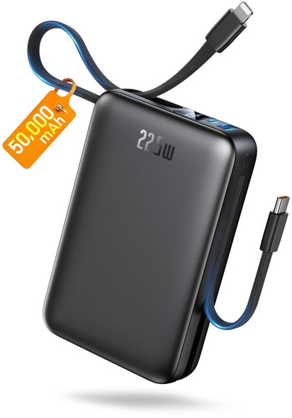 PORTABLE CHARGER 50000MAH POWER BANK PORTABLE CHARGER 2 BUILT IN CABLES- BLACK