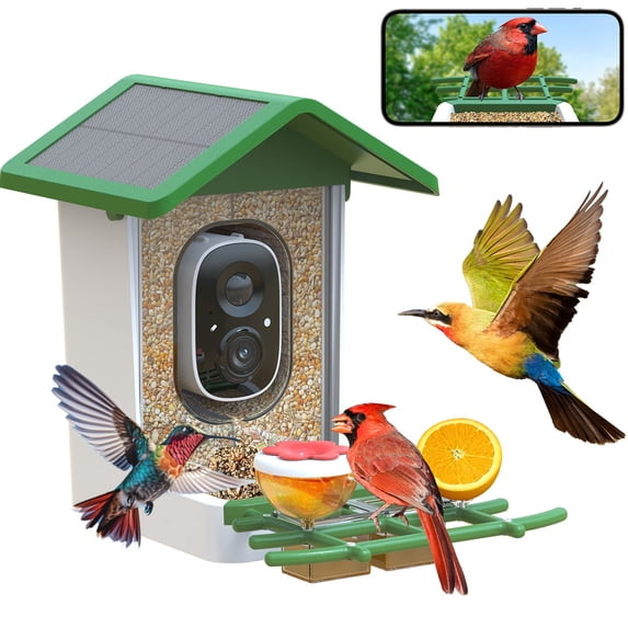 MADTASK SMART BIRD FEEDER WITH CAMERA, SOLAR POWERED BIRDHOUSE - GREEN WHITE New
