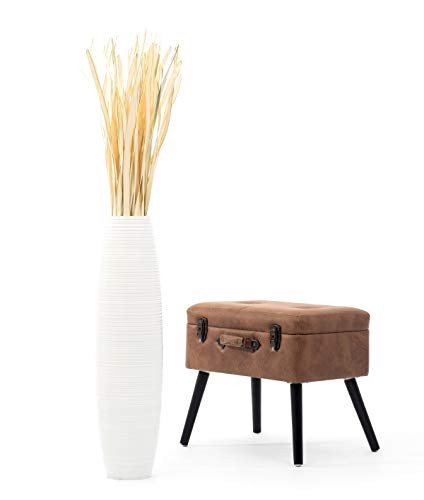 LEEWADLEE LARGE FLOOR VASE 26 INCHES MANGO WOOD FOR PAMPAS GRASS WHITE New