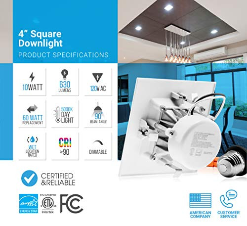 PARMIDA 4 inch Dimmable LED Square Recessed Retrofit Can Lights New