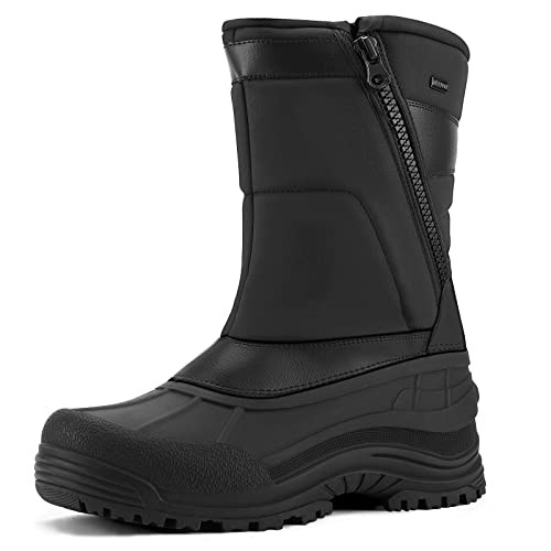 mysoft Men's Winter Snow Boots Mid Calf Waterproof Insulated Warm Boot, Black New
