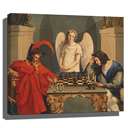 Faust And Mephistopheles Playing Chess Print Poster Vintage Painting - Unframed New