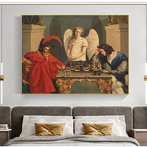 Faust And Mephistopheles Playing Chess Print Poster Vintage Painting - Unframed New