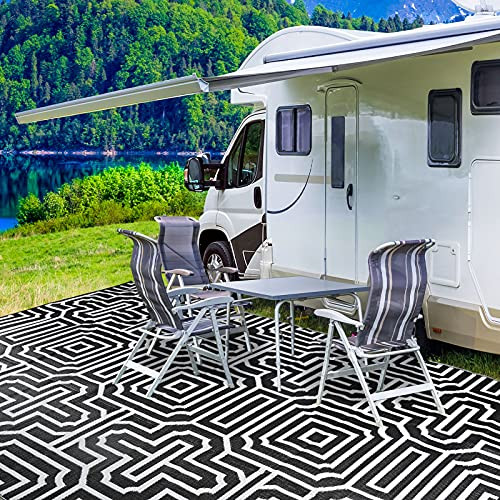 Plastic Straw Rug, Patio Rug Outdoor, RV Rug, Reversible Mats, 9x12 - Black New